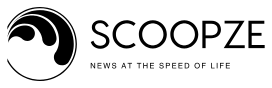 Scoopze logo with the text ‘News at the speed of light’ beneath it, in black and white.