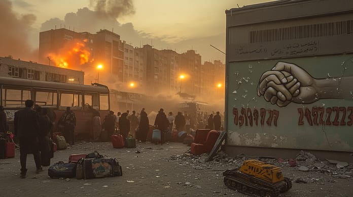 u6217379899_Photorealistic_dusk_scene_in_Tehran_June_2023._Wi_46702a70-2f53-4668-a481-64b76c4ee25e_1 تطورات الصراع بين اسرائيل وايران: تحليل شامل