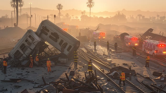 u6217379899_photorealistic_wide_shot_Toukh_railway_accident_A_5edb4c5f-3800-4482-af1b-1f2a62827ec1_1 حادث قطار طوخ - تفاصيل الحادث وتأثيره على السلامة