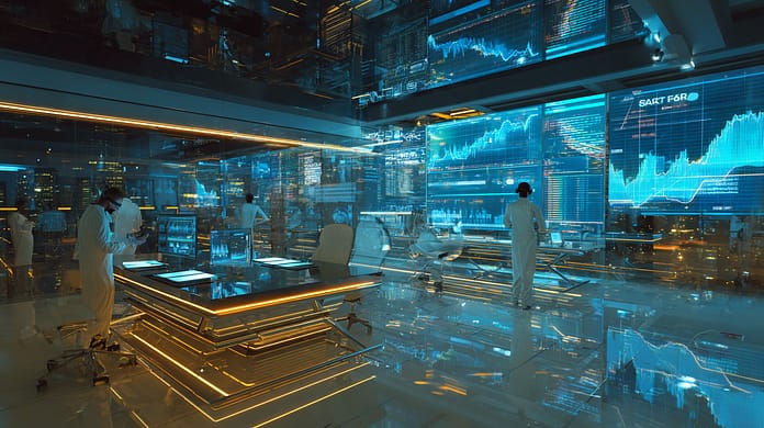 u6217379899_A_futuristic_financial_control_room_with_holograp_7e9f8133-fcb1-4234-ab4f-621e8a96240f_2 استكشاف الذكاء الاصطناعي في المالية