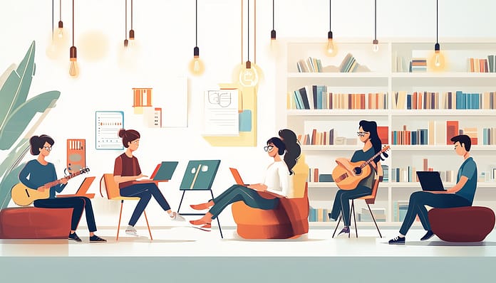 Unlock Your Potential: Skill Development and Personal Growth Diverse group of people developing new skills through activities like reading, coding, and creative art, symbolizing personal growth and self-improvement.