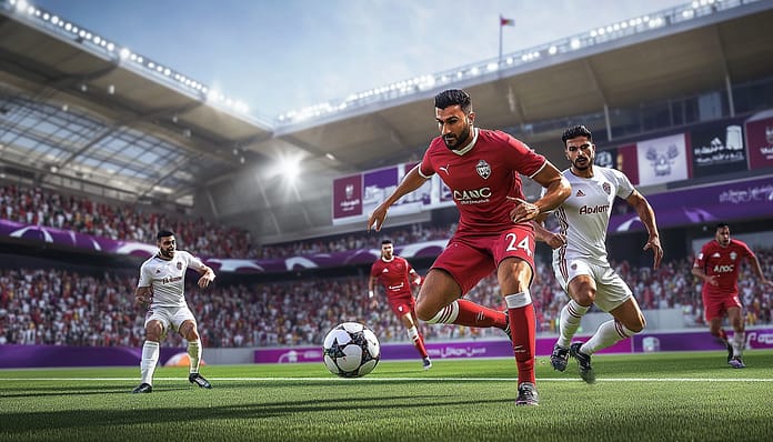 “مباراة العين ضد الوحدة - دوري أدنوك للمحترفين 2023-2024 - الجولة 24” “مباراة كرة قدم مثيرة بين نادي العين ونادي الوحدة في دوري أدنوك للمحترفين 2023-2024، مع حركة مكثفة وأبرز اللاعبين في ملعب مزدحم.”