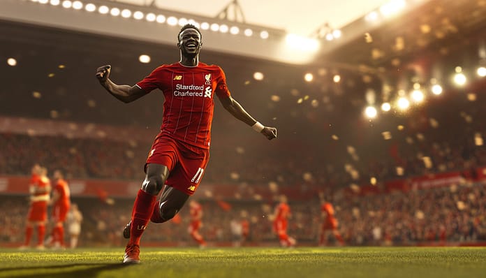 Liverpool's Ibrahima Konate Celebrates His Return to Fitness Ibrahima Konate celebrating on the pitch in a Liverpool FC jersey, highlighting his return to fitness.